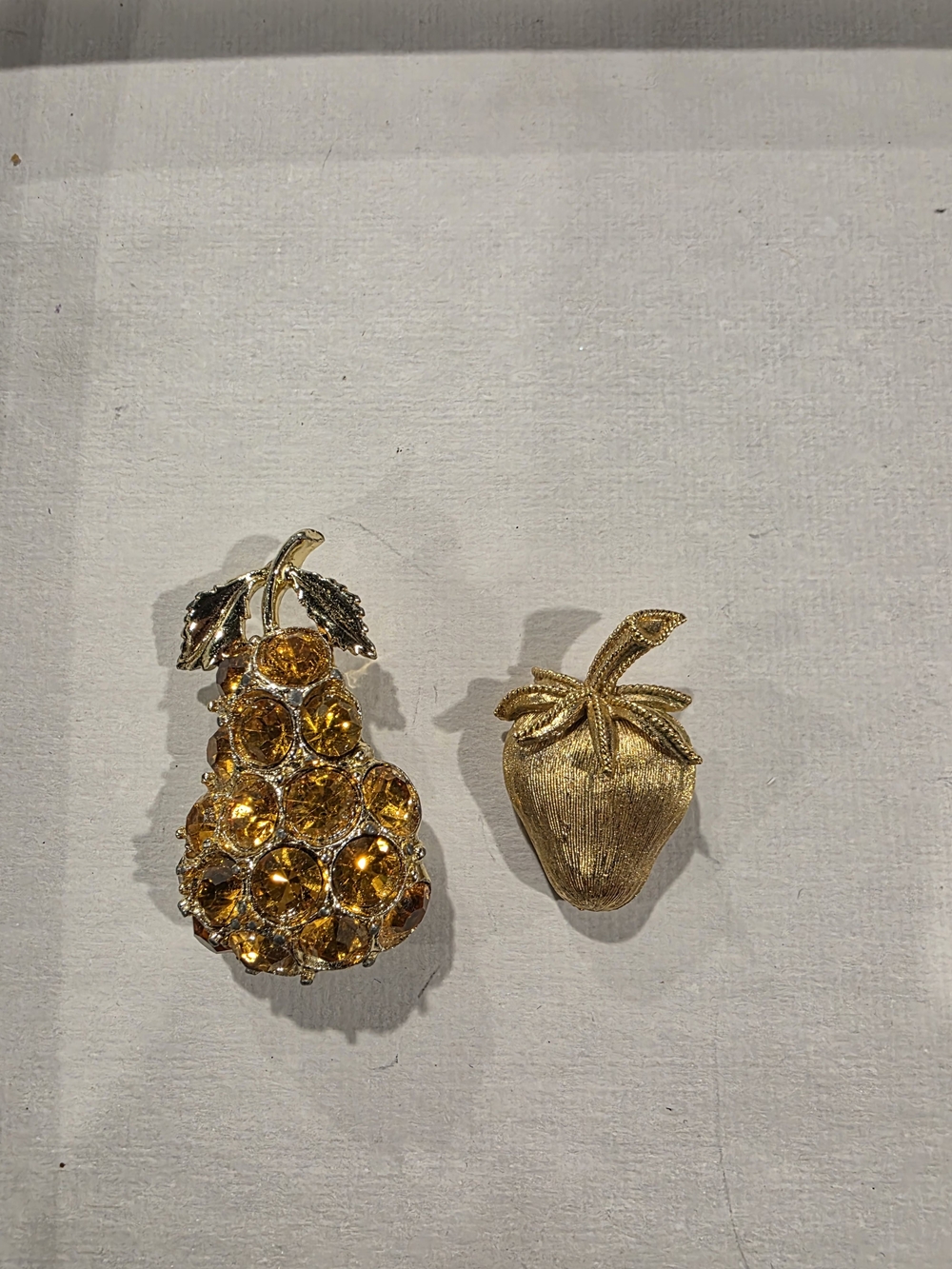 Trifari Gold-Tone Amber Crystal Pear & Gold Strawberry Brooch Set